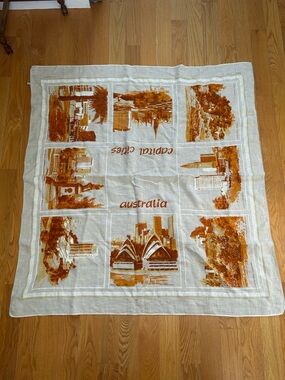 100% Pure Linen Wall Tapestry Australian Capital Cities Large Orange and Grey